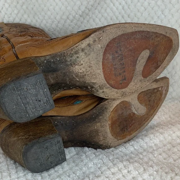 Corral cowgirl boots sz 8 tan and turquoise western country coastal *flaw - Picture 6 of 6